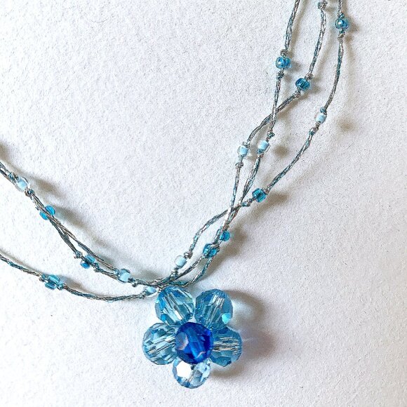 Silk & Crystal Blue Flower Necklace by Crossroads - Picture 5 of 6